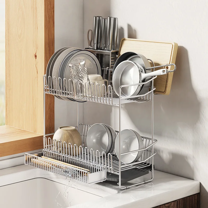 

304 Stainless Steel Kitchen Drain Rack Narrow Edge Ultra-narrow Single-layer Sink Bowl and Chopsticks Plate Storage Rack