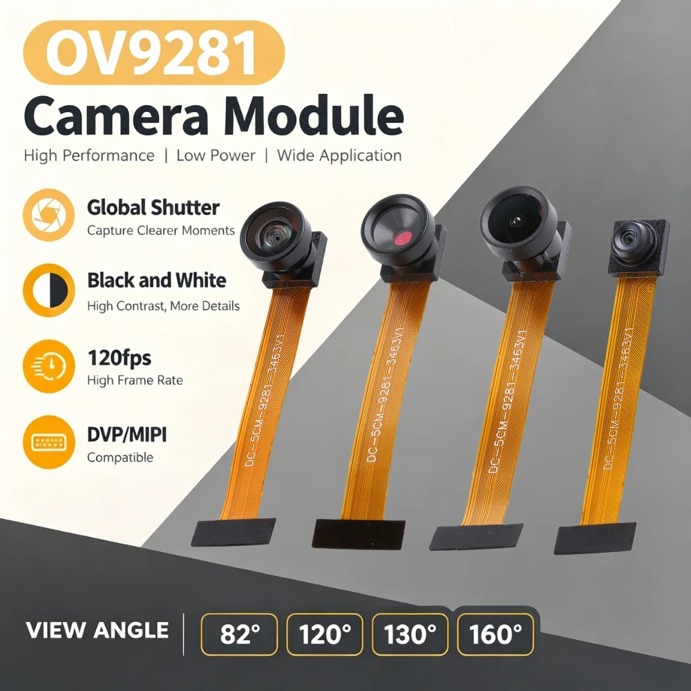 OV9281 Camera Module Global Shutter Black and White 1280*800 120fps DVP MIPI Wide-Angle No-Distortion M7 Lens 50MM 24PIN