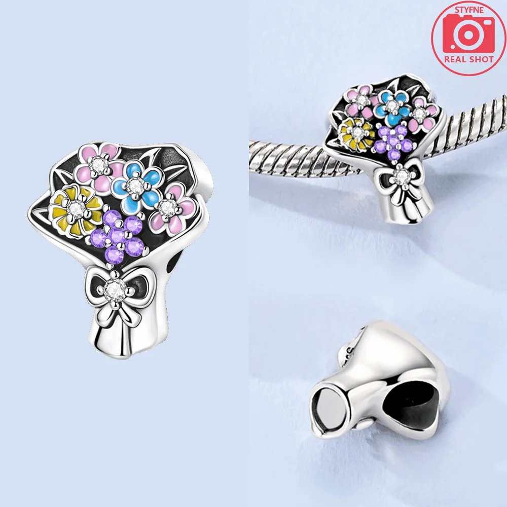 

Подвеска-шарм из стерлингового серебра 952 пробы в виде букета цветов, совместимая с браслетами, серебро 925 пробы, оригинальный браслет для женщин, ювелирное украшение, подарок