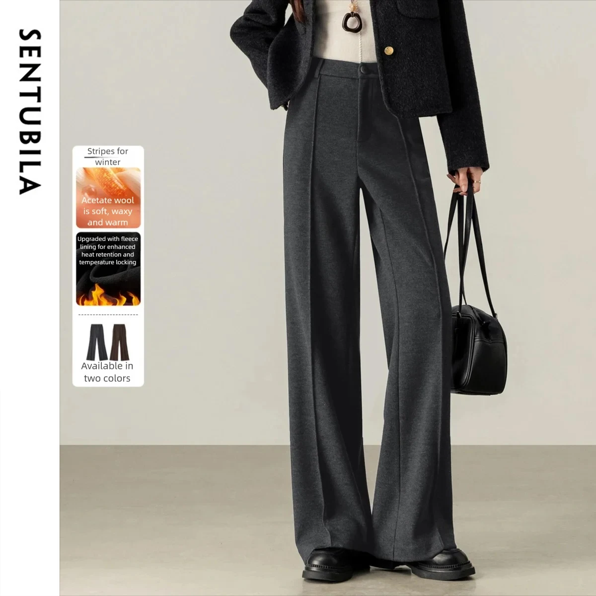 SENTUBILA Casual Flare Pants Woman Winter 2026 Knitted High Waist Slim Fit Long Trousers Commute Solid Female Clothing 154KH5388