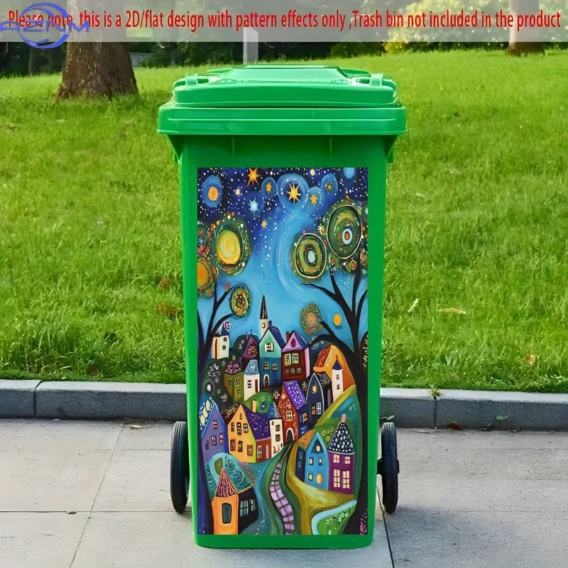 1pc Whimsical Fairy Village Trash Can Sticker - Vibrant Fantasy-Themed Self-Adhesive Decal for Kitchen & Home Decor, xinch, Gr