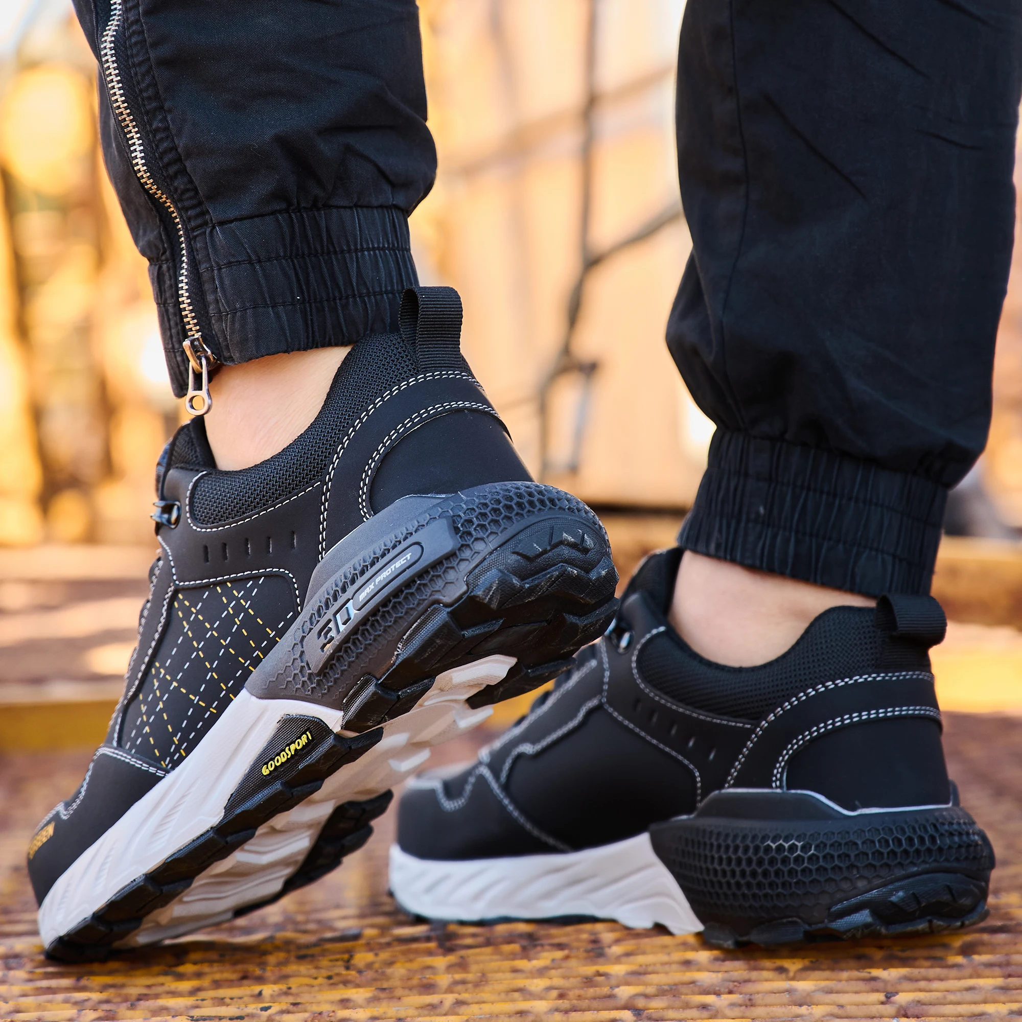 أحذية أمان رجالية بمقدمة فولاذية مضادة للسحق من كيفلر، أحذية عمل خارجية أنيقة، أحذية صناعية على شكل زر