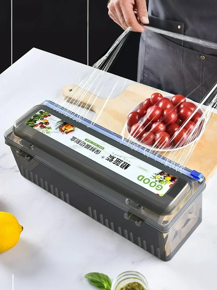 Food Cling Film Dispenser Large Roll Box Packaging Cling Film Cutter Aluminium Foil Sliding Stretch Cutter Kitchen Storage Tools