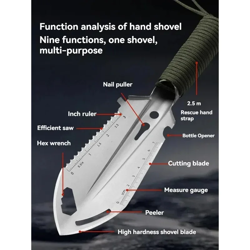 Camping Portable Engineer Shovel, Field Survival Tools, Outdoor Stainless Steel Multi-functional Small Tactical Hand Shovel - view 6