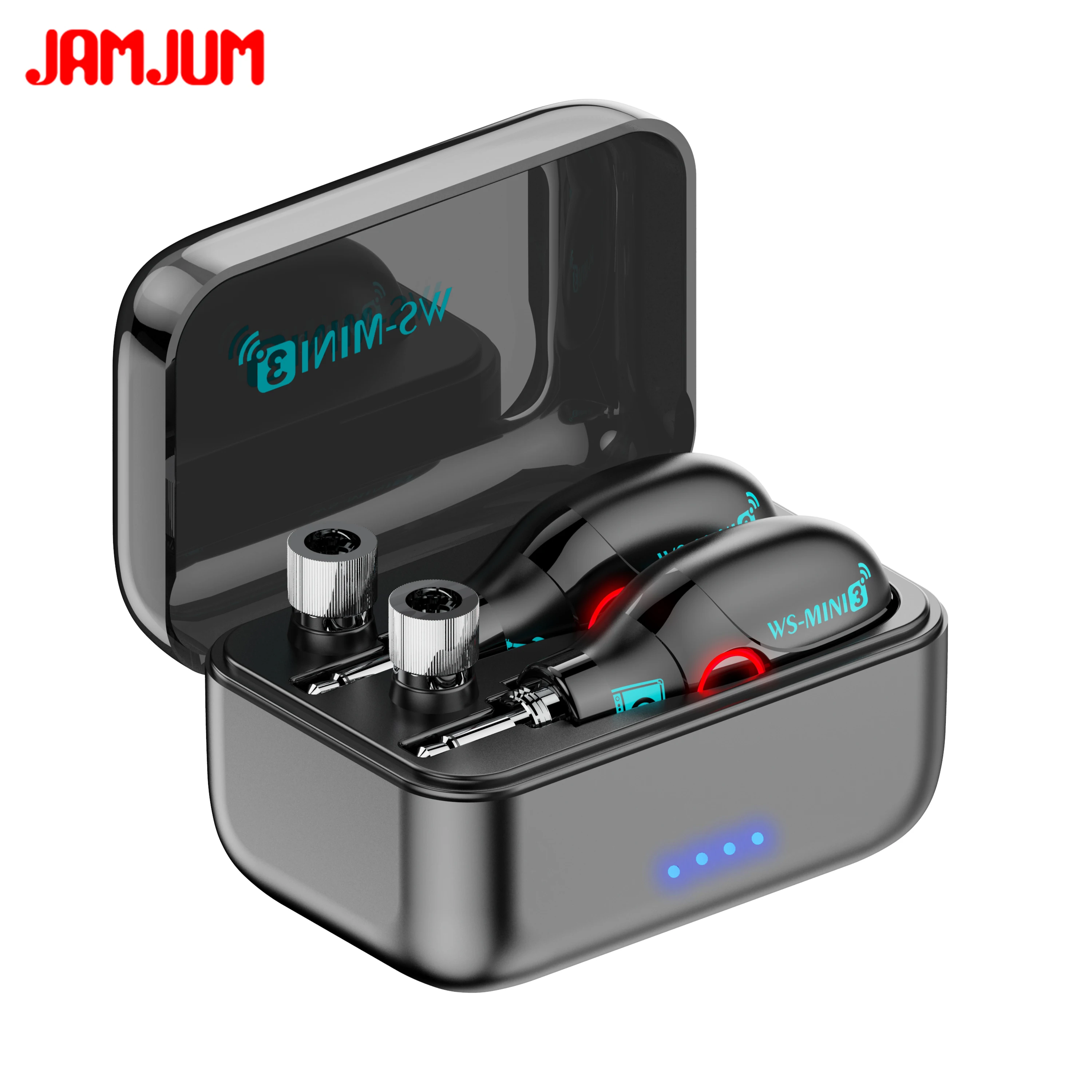 JAMJUM Super Mini 2.4 Wireless Audio Transmitter and Receiver with Magnetic Charging Case, 6.35/3.5 Audio Jack