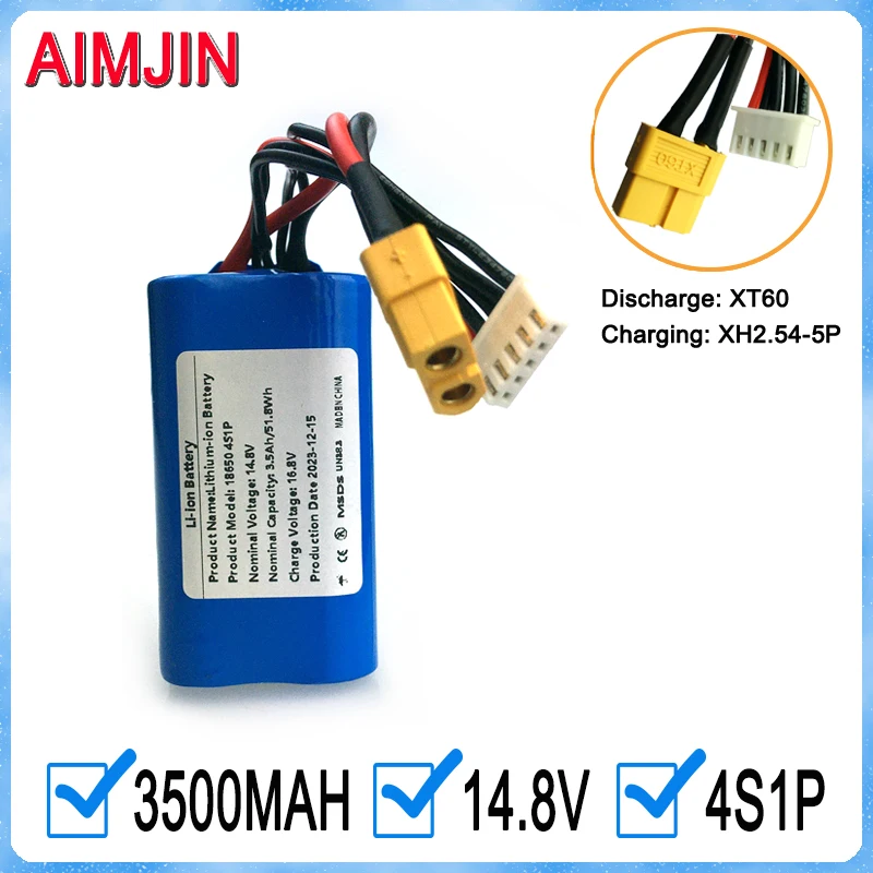 4S1P 14.8V 3500mAh Rechargeable Li-ion Battery 51.8Wh for Various RC Airplane Quadrotor, with Connector XH2.54+XT60