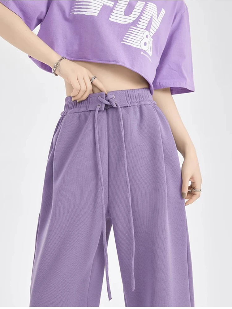 Oversize Elastic Purple Casual Hippie Pants Baggy Sweatpants Streetwear Women High Waist Solid color Wide Leg Trousers