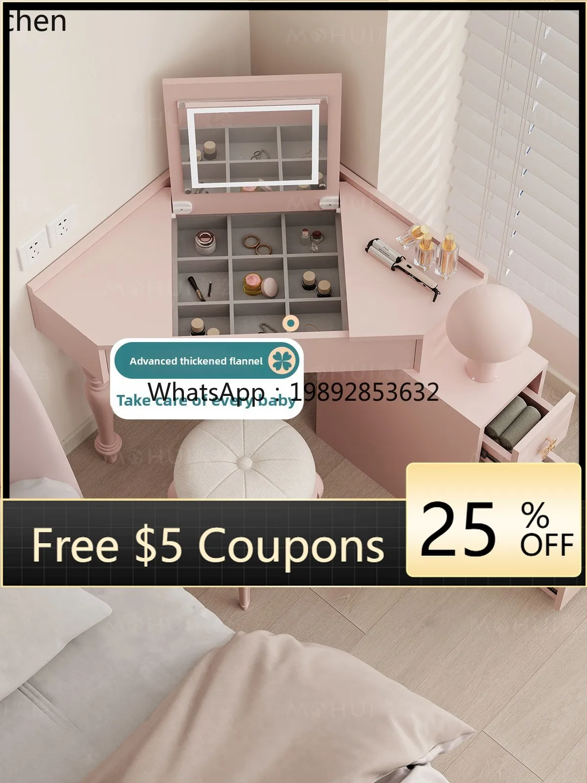 

dresser bedroom makeup table flip mirror small apartment pink beauty cabinet chest integrated