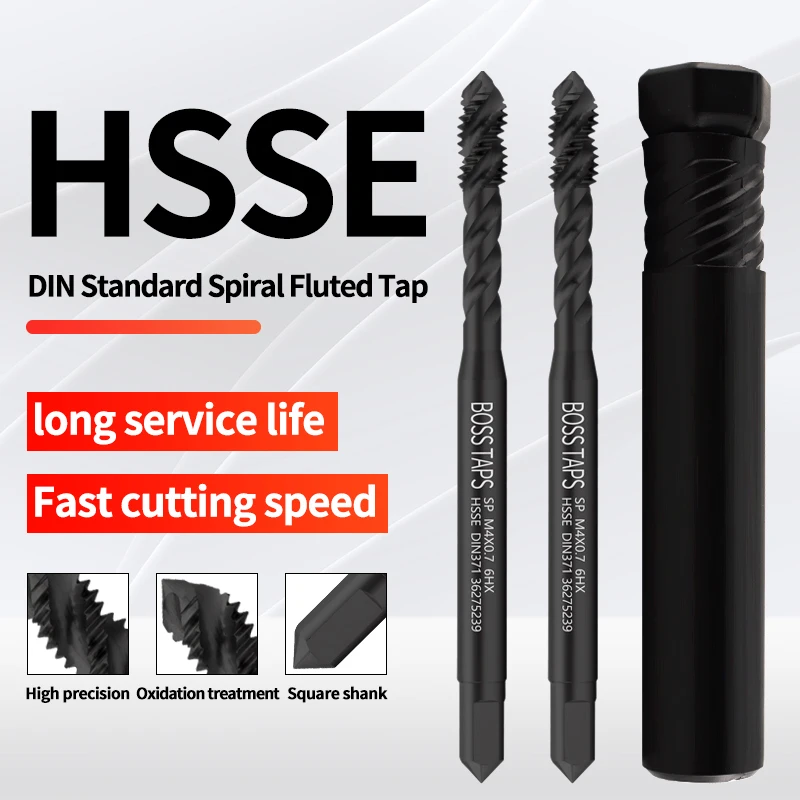 BOSS TAPS HSSE-M35 DIN 371 376 Standard Spiral Fluted Tap Pointed M2 M2.5 M3 M4 M5 M6 M8 M10 M12 6HX Machine Screw Thread Taps