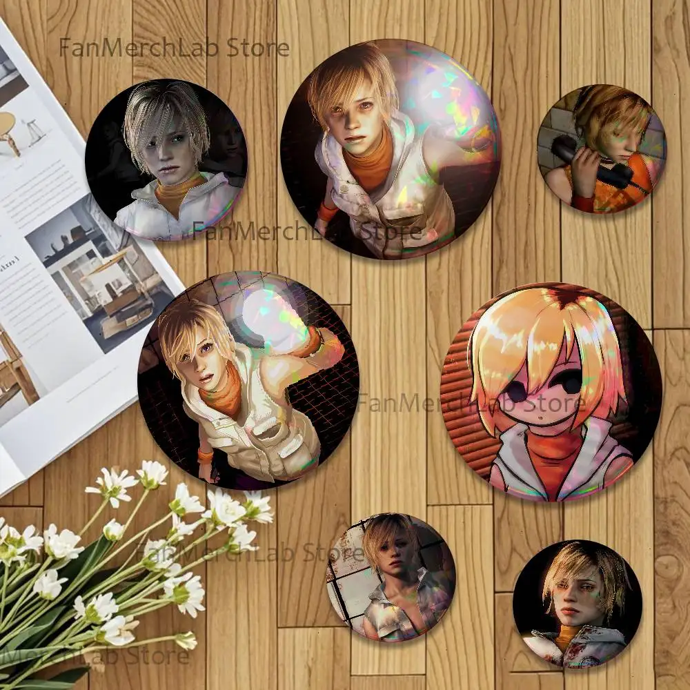 

H-Heather Mason S-Silent Hill 3 Badge on Backpack Clothes decoration Tinplate Round Brooch Funny Custom Gifts for Friend