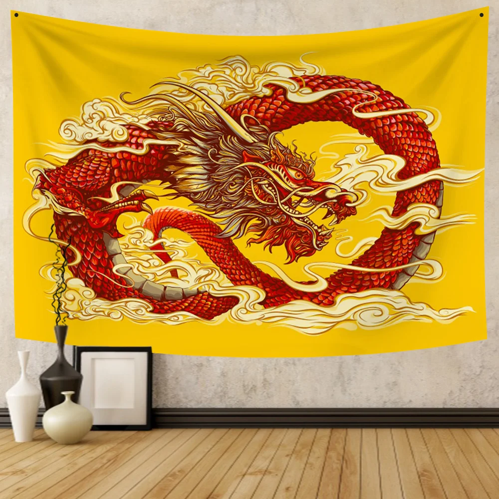 Chinese Fairy Tale Animal Dragon Tapestry Dinosaur Horse Elephant Lion Tiger Wall Hanging Blanket Bedspread Mat Home Room Decor