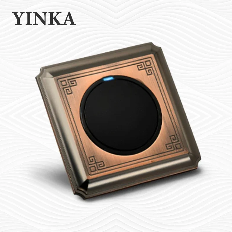 YNKA Luxury Metal Panel Light Switch LED Indicator Circular Push Button Light Switch Vintage Good Quality Home Appliance 86*86mm