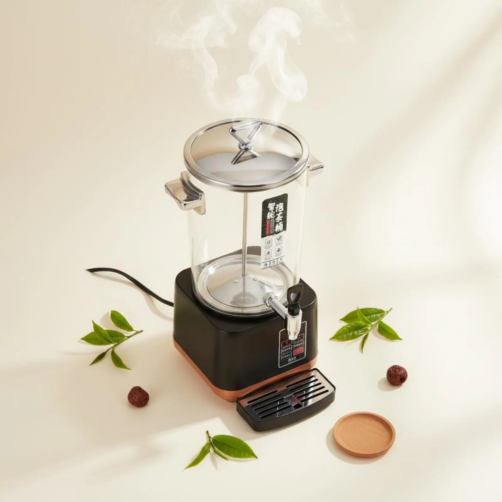 Automatic Steam Tea Brewer Fast Boiling Electric Tea Brewer Beverage Warmer Dispenser Sturdy-Duty Stainless Steel