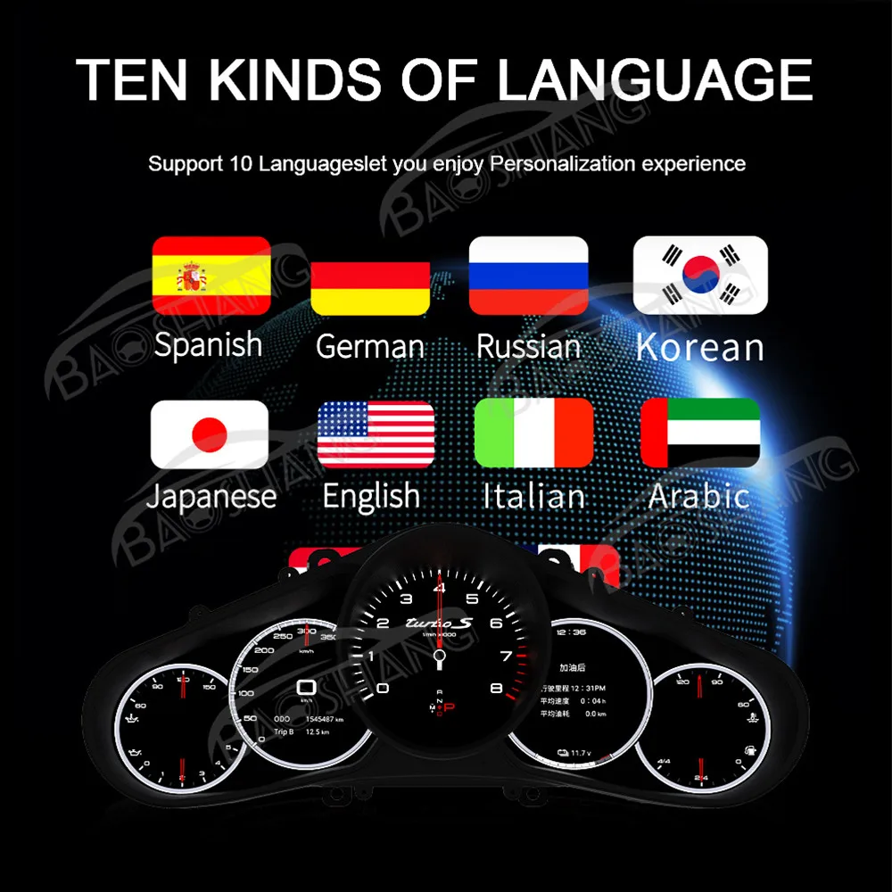 12.3'' Linux Digital Cluster for Cayenne 2010-2016 GPS Navi Full LCD Car Dashboard Instrument Panel Speed Meter Player