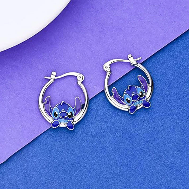 Disney Anime Lilo & Stitch Ear Pendants Kawaii Stitch Metal Earring Delicate Female Jewelry Accessories Woman Girl Gifts