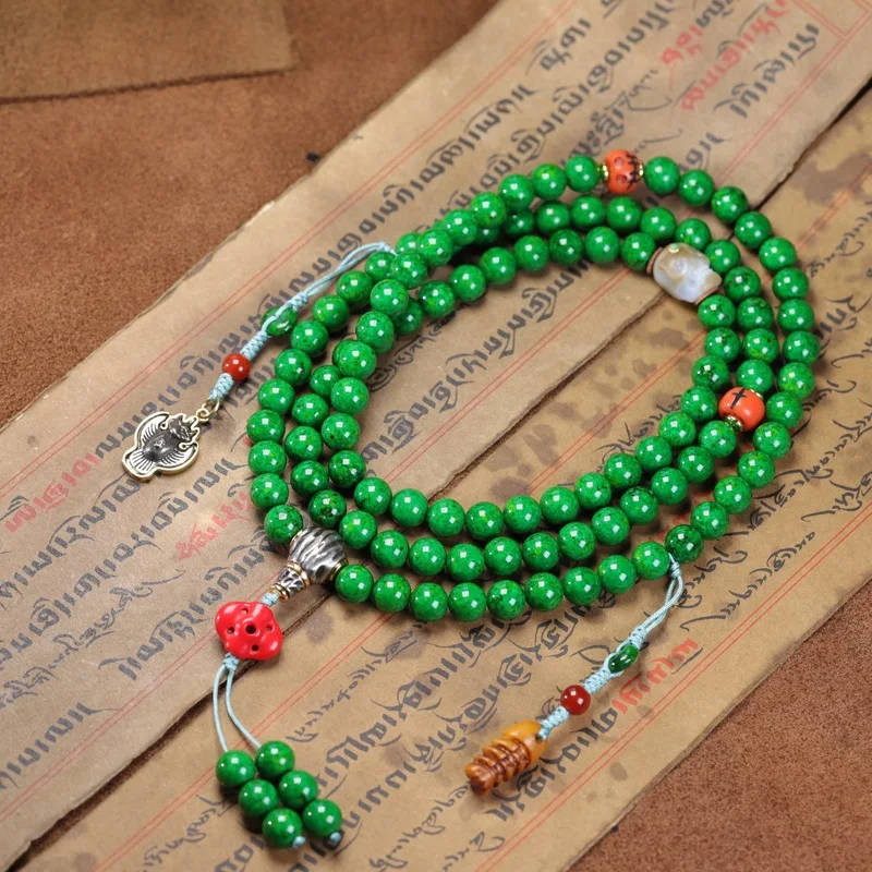 Green Qiuqiao Round 108 DIY Multi-Strand Bracelet Buddhist Prayer Beads