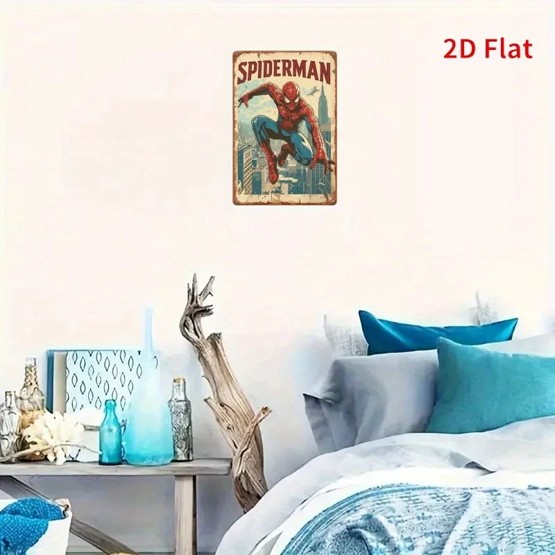 [مسطح [قطعة واحدة من فن الحائط المعدني Spiderman & Deadpool "Romantic" مقاس 20.32 × 30.48 سم، ديكور داخلي/خارجي، علامة حديدية مع مدينة عتيقة