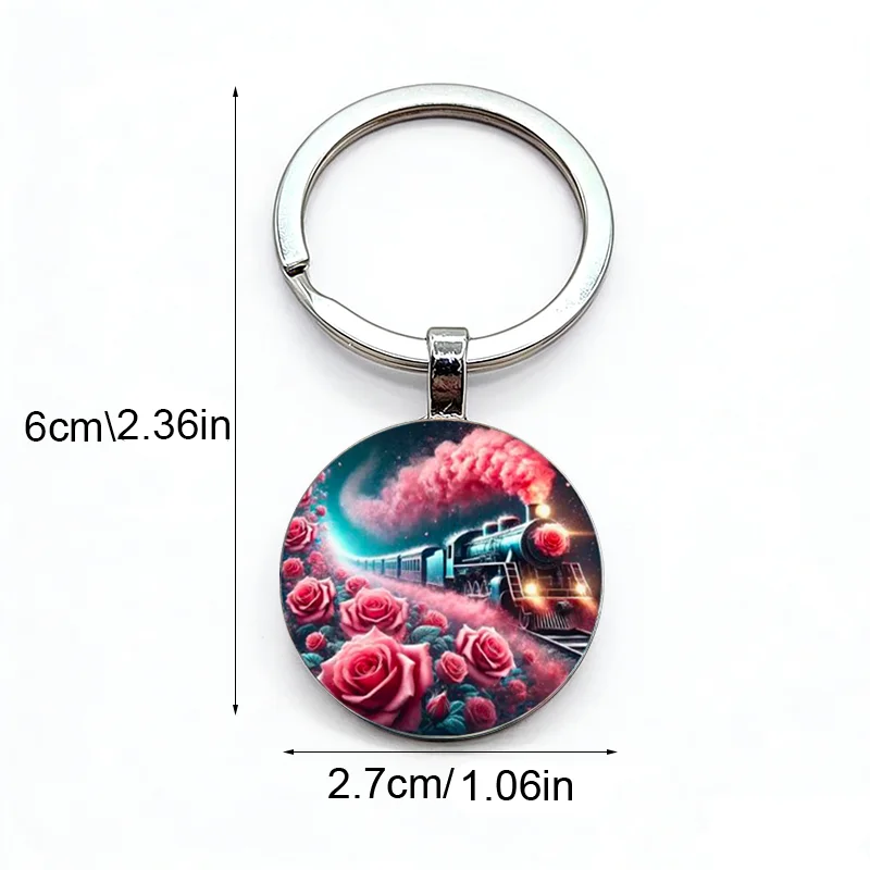 New Rose Train Pattern Exquisite Alloy Keychain Durable Small Pendant