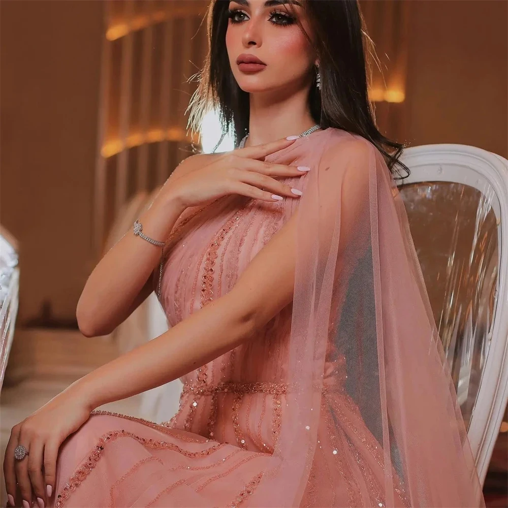 Stripe Bead Embroidery Shawl Pink Shiny One Shoulder Luxurious Graduation Dress Es Luxury Evening Dresses customized Ball Gowns