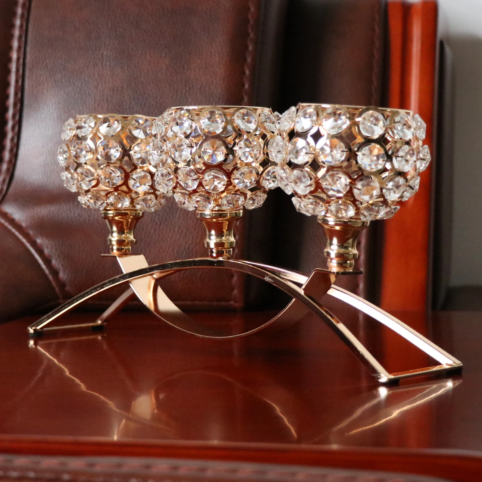 Crystal Candle Holder with 3 Arms Candlestick Tealight Candle Holder for Wedding Party Table Centerpiece Decoration