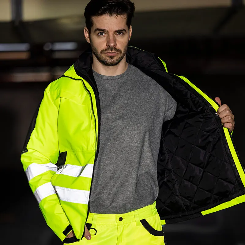 Hi Vis Work Clothing Working Suit For Man Mechanic Warm Winter Reflective Safety Work Coveralls Detachable Cotton Padded Linner