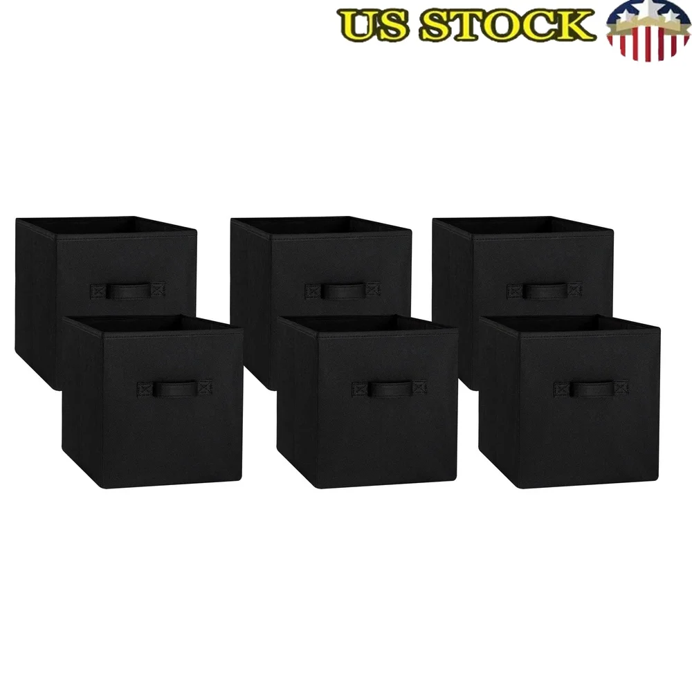 

Collapsible Fabric Storage Bins 10.5in Square Cube Organizer 6 Pack with Carrying Handles Clothes Books Toys Home Office