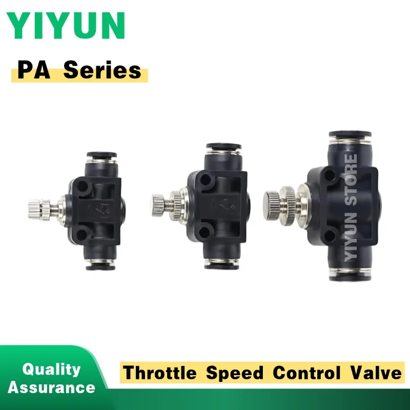 

10PCS PA-04/06/08/10/12/14/16 Throttle Speed Control Valve Fast Connector Joint PA Series Black Pipe Fitting Accessories