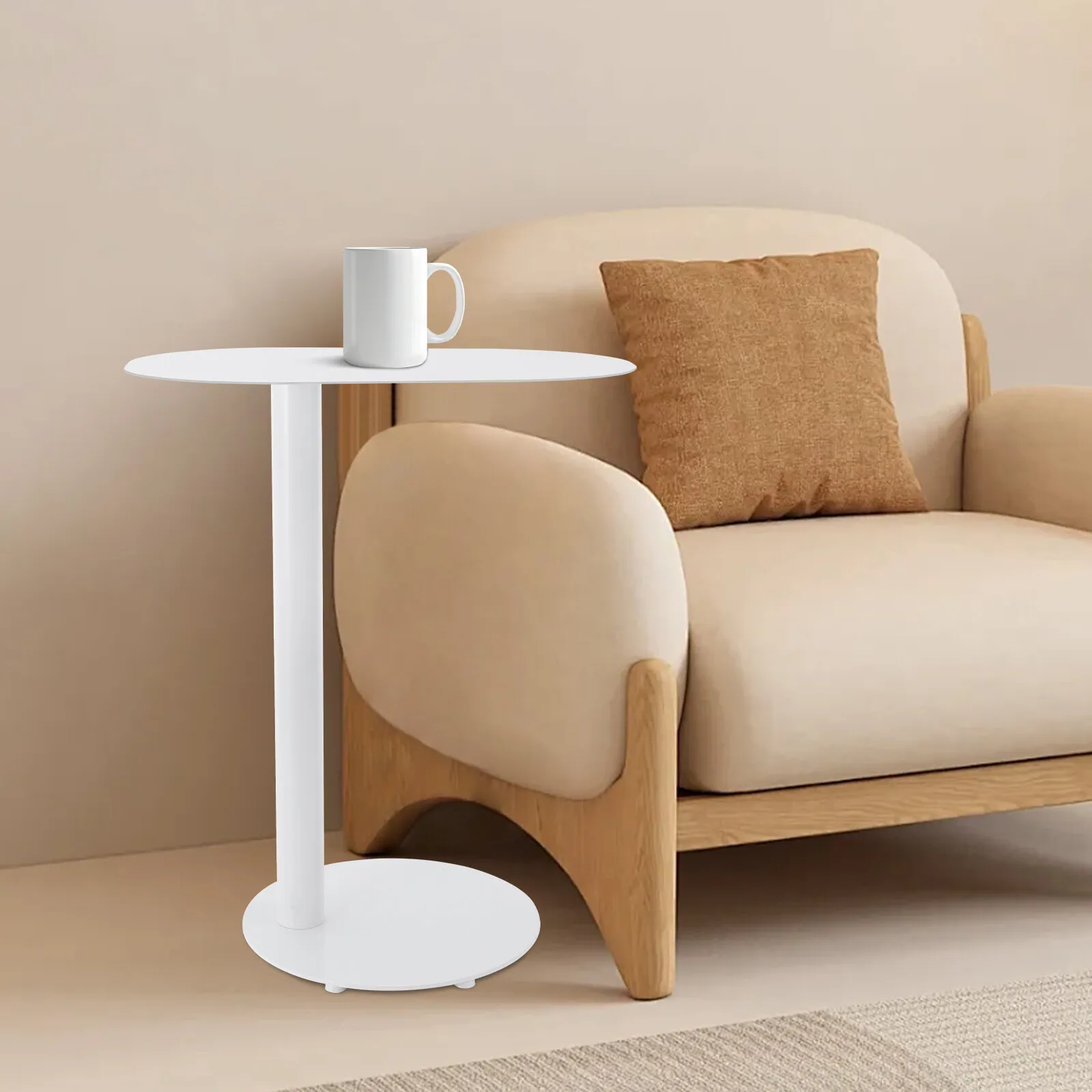 

20*14in White C-Shaped Side Table Iron Living Room End Table Couch Bedside Table