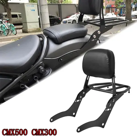 혼다 반란군 300 500 CMX300 CMX500 2017-2023 용 수하물 선반이있는 오토바이 분리형 뒷좌석 승객 시시 바 등받이