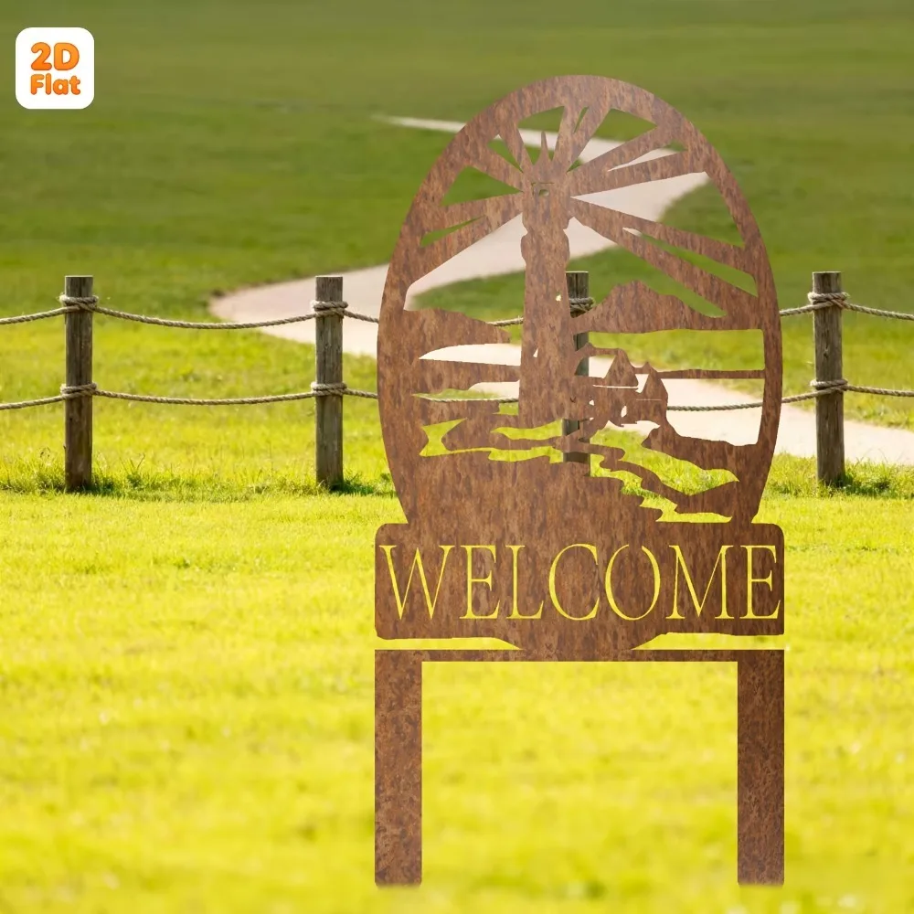 1 outdoor metal ground stake with windmill and welcome design, perfect for lawn and garden enthusiasts