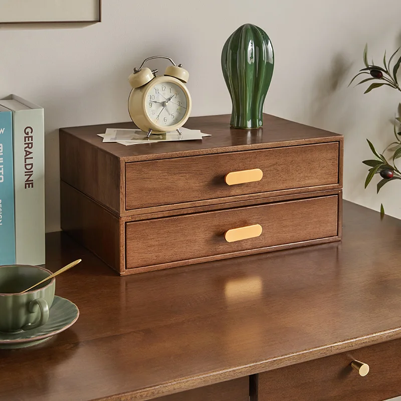 Solid wood drawer desktop storage box home office storage increased