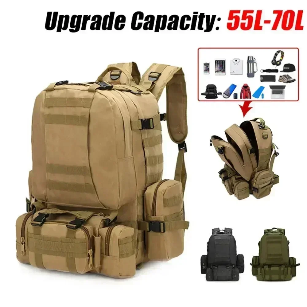 

4 in 1 Backpack 55L Tactical Backpack Bag Rucksack Outdoor Sport Bag Men Camping Hiking Travel Climbing Mochila