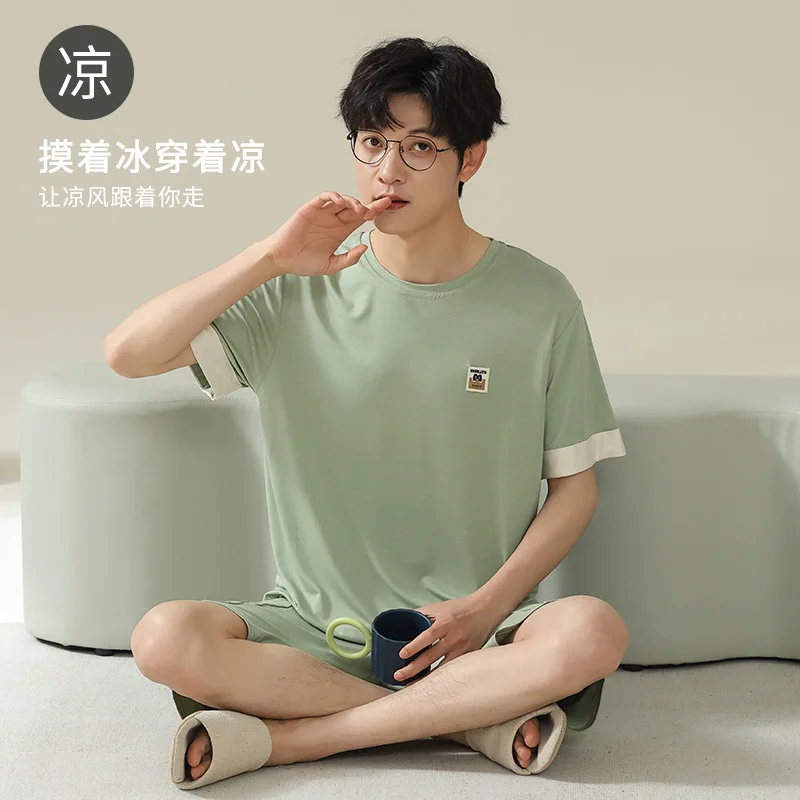 

New Men's 2-Piece Pajamas Homewear Men's Summer Modal Large Size Thin Section Of Male Youth Boy Leisure Homewear Shorts