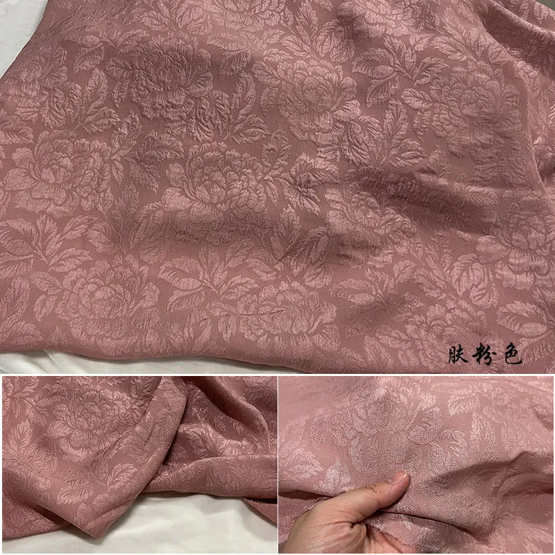 Designer Cloth High-Grade Silk Guanle Crepe Clothing Fabric 14-Color Relief Three-Dimensional Peony Silk Fabric Cheongsam Suit
