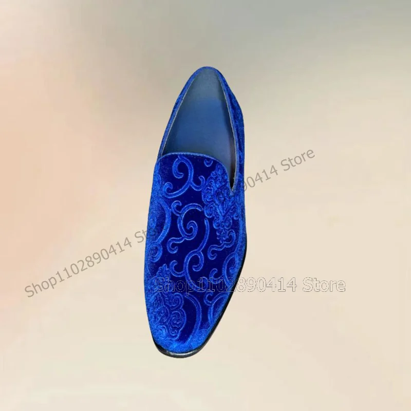 

Blue Embroidery Design Corduroy Penny Loafers Fashion Slip On Men Shoes Luxurious Handmade Party Banquet Wedding Men Dress Shoes