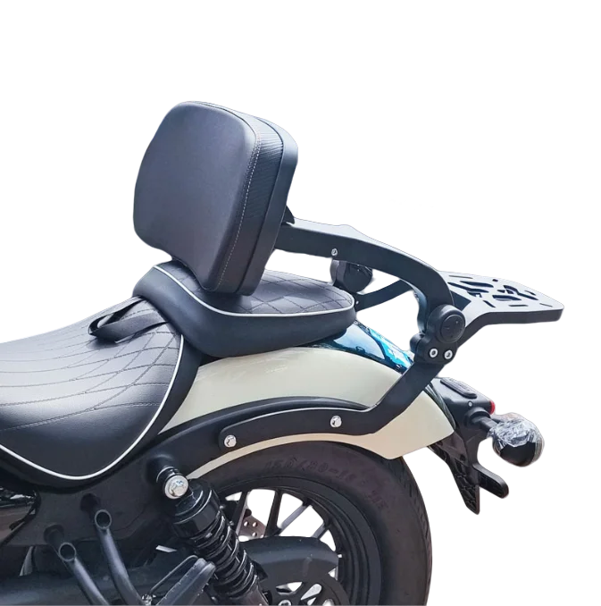 

Folding backrest tailframe for motorcycles, switching between rider and passenger comfort cushions
