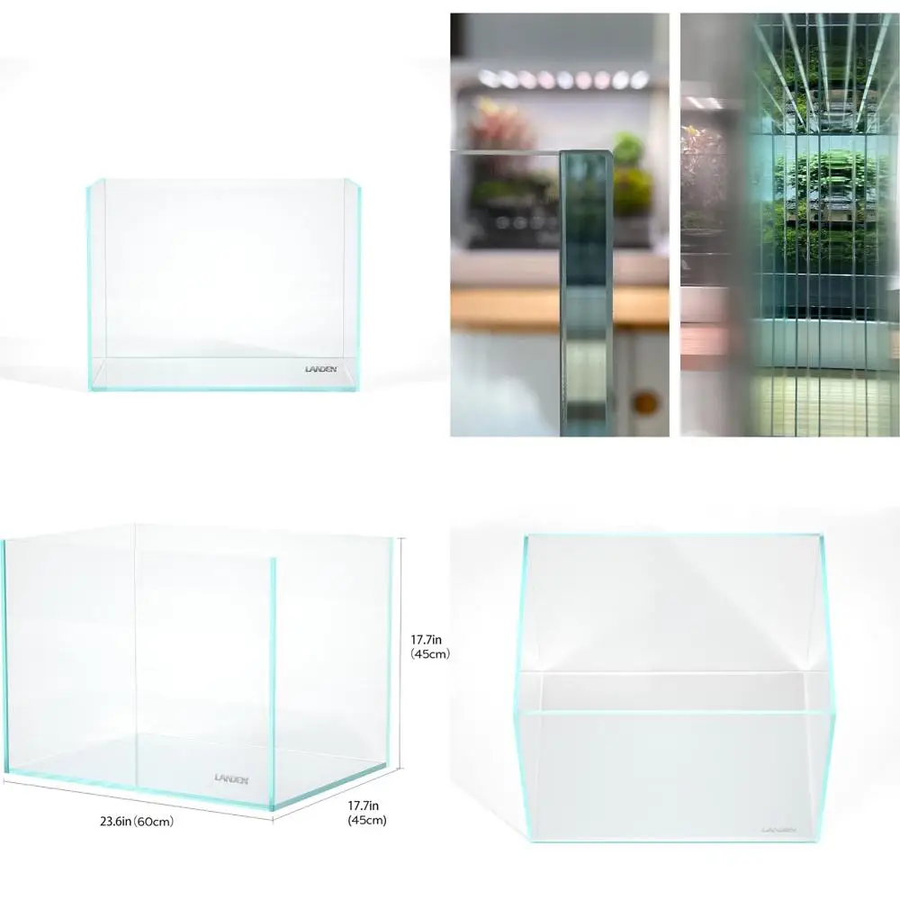 

Landen 60H 30 Gallon Edgeless Low Iron Aquarium Tank, 23.6 W × 17.7 D × 17.7 H (60cm x 45cm x 45cm), 8mm Thick with Black Nano E