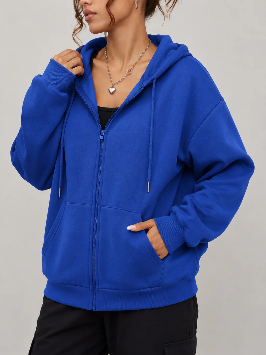 Unisex Zip Up Hoodie 8 Colors Autumn Winter Solid Color Oversized Sweatshirt Casual Streetwear Long Sleeve Pocket Jacket Top