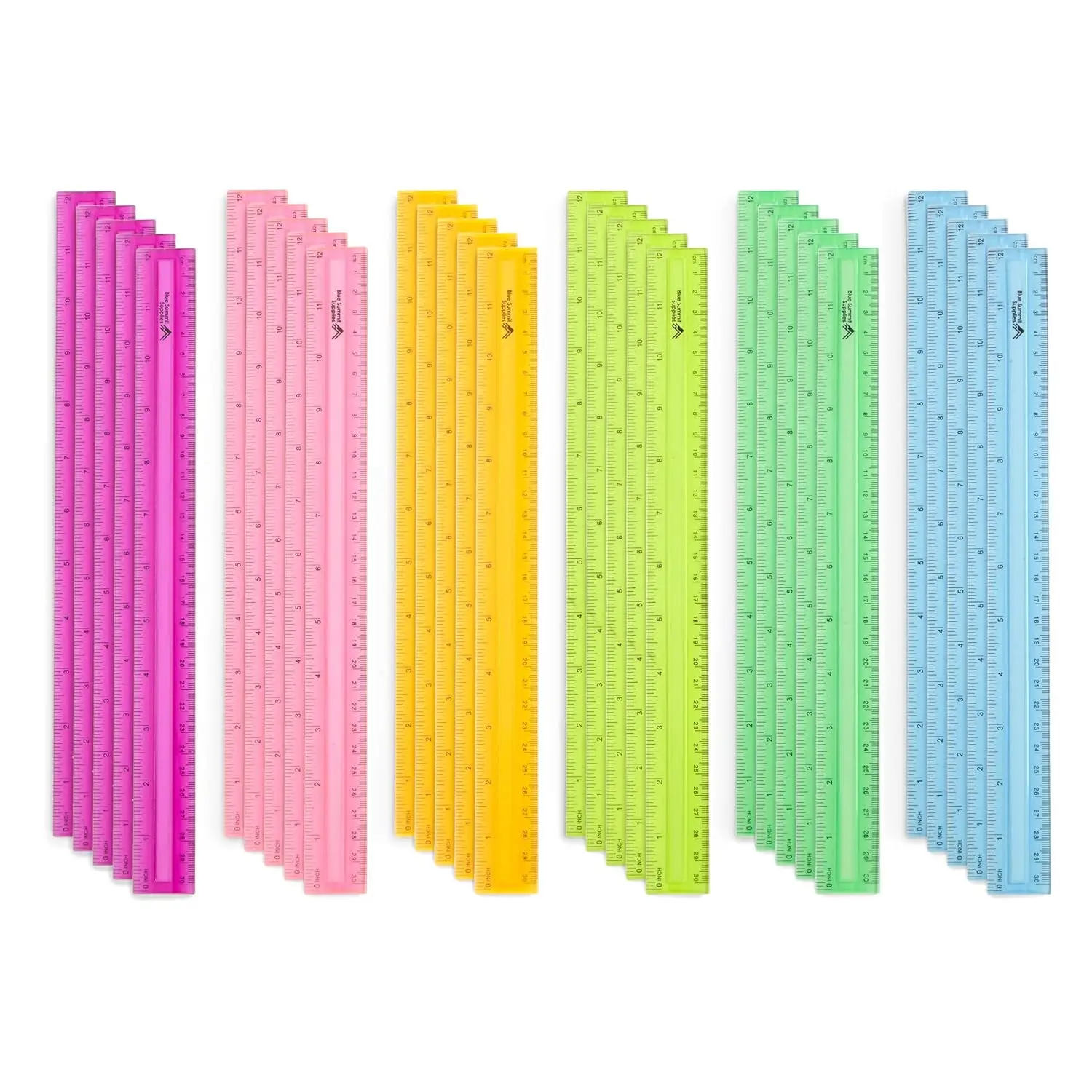 

30 Plastic Rulers 12 Inch Bulk for Classroom, with Metric and Imperial Measurements, Assorted Colors