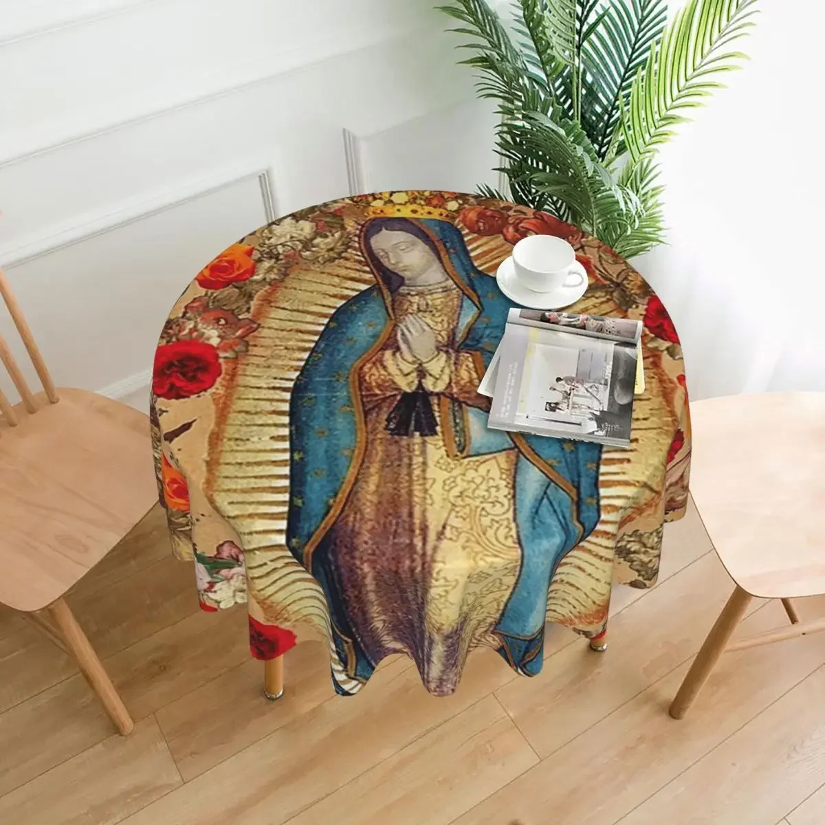 Our Lady Of Guadalupe Virgin Mary Catholic Mexic Waterproof Round Tablecloth Oilproof Table Cloth for Events Dining Table Cover
