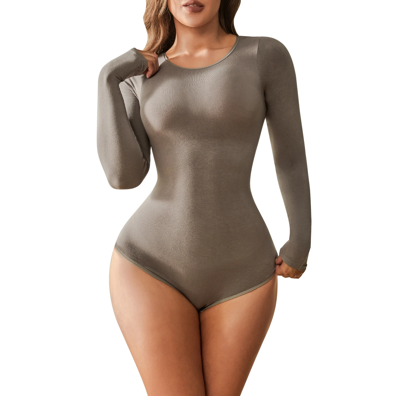 

Женское корректирующее белье с длинными рукавами, боди для контроля живота, бесшовные боди, стринги, топы с круглым вырезом