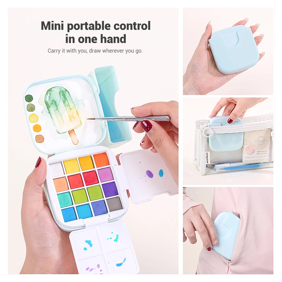 LANGUO 16 Colors Portable Solid Watercolor Paint Set and Coloring Book Artist Student Sketching Painting Art Supplies Stationery - view 5
