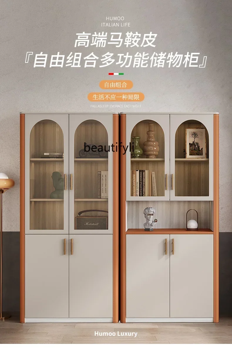 

XZSaddle leather bookcase study glaxx1 door display case multi-functional storage ornament display case
