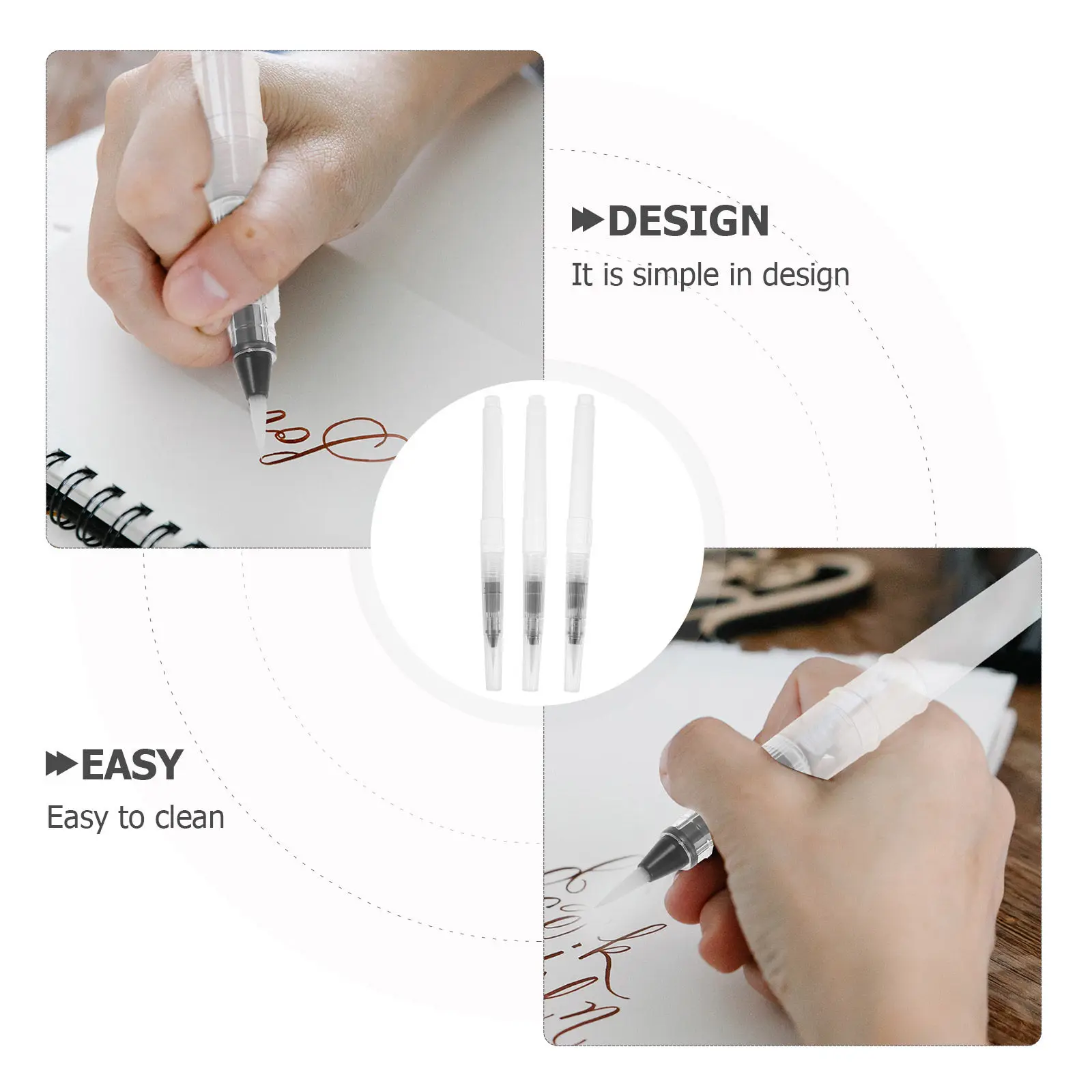3Pcs Refillable Water Brush Pens Watercolor Painting Tools Easy Wash Squeeze Ink Control Portable Lightweight for Artists