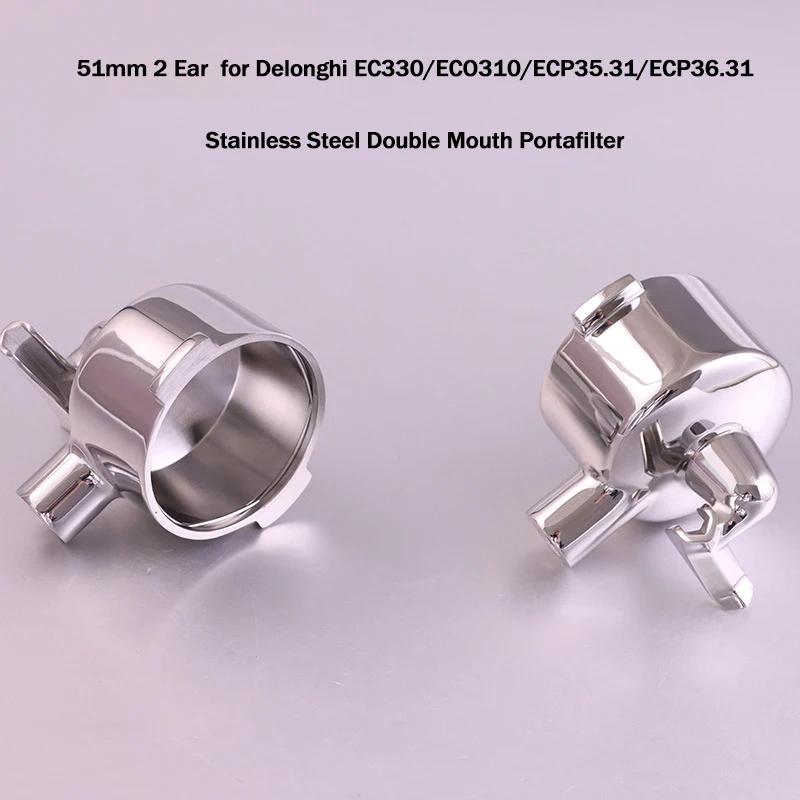 51mm 2-ear Portafilter for Delonghi EC330/ECO310/ECP35.31/ECP36.31 Espresso Machine Stainless Steel Double Mouth Handle Filter