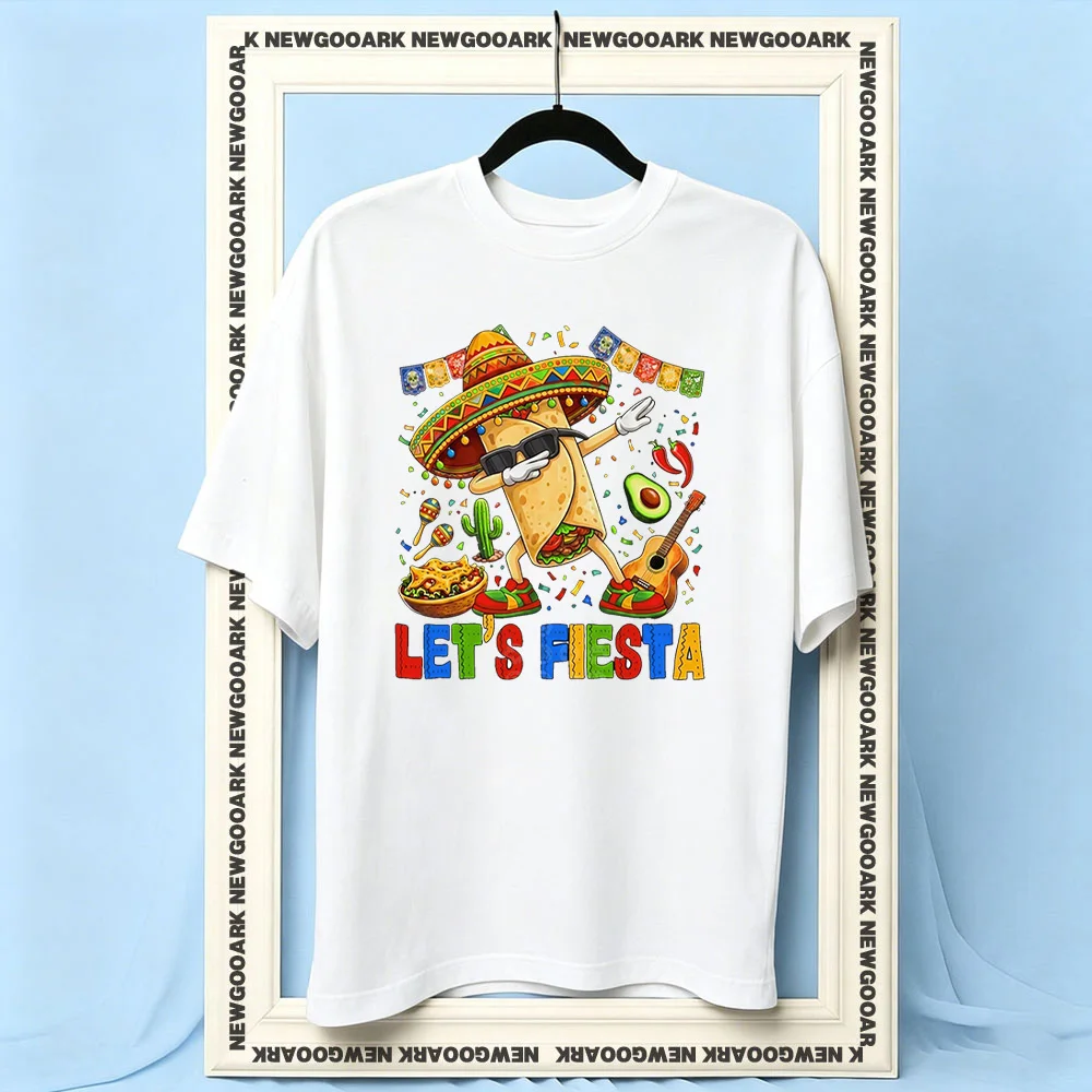 Camiseta Let's Fiesta Cinco De Mayo Sombrero San Antonio Cinco de Drinko para mulher e homem, camisetas casuais de algodão estampadas, gola redonda para adultos