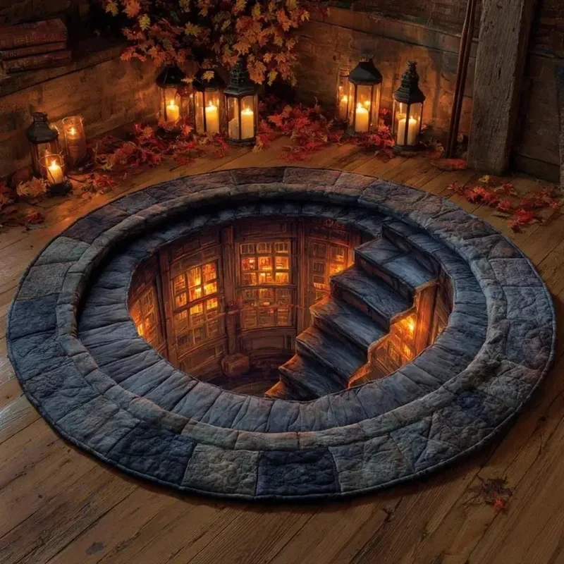 VIKAMA 3D Spiral Stair Rug, Library Illusion Round Carpet, Soft Non-Slip & Literary Decor for Study, Reading Room