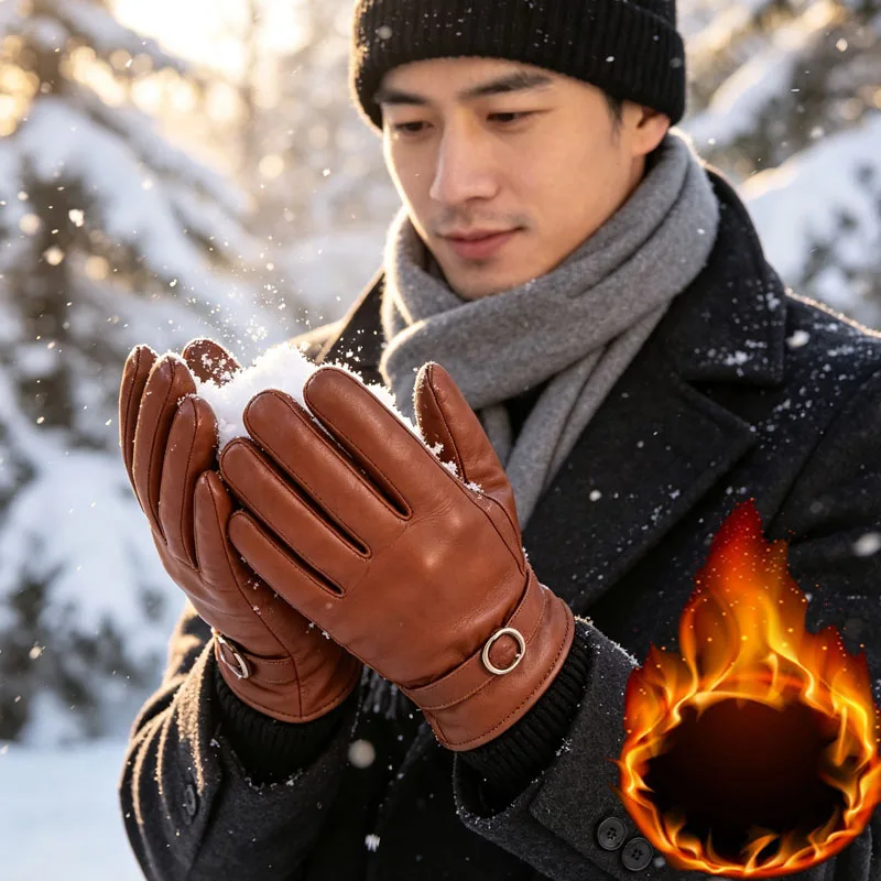 1-10PCS Winter Gloves with Touchscreen Fingers Leather Palm Windproof Thermal Fleece Lined for Skiing Cycling Motorcycle