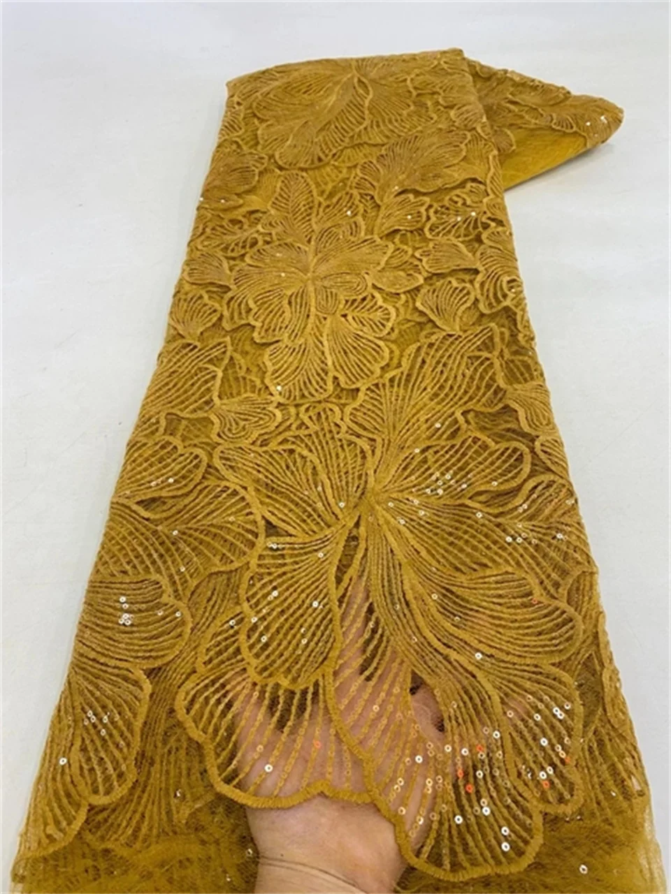 PGC-Tissu en Dentelle à Paillettes Africaines pour Robe de Mariée, Filet de Broderie NigWin Française de Haute Qualité, 5 Yards, Circ2837, 2024