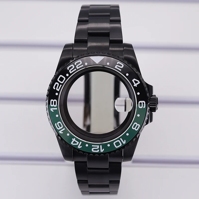 

40mm 200m Waterproof NH35 NH36 Watch Case Black PVD Strap Sapphire For Nh35 Nh36 nh34 Eta2824 8215 Movt GMT SUB case 120 clicks